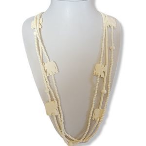 Vintage Handmade Carved White Bone Triple Strand Beads from Kenya 36"